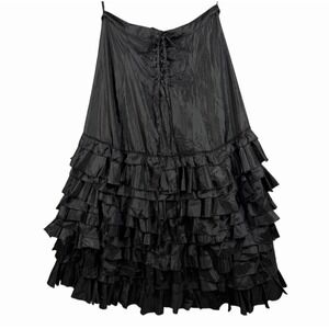 Rare! Baba 100% Silk Steampunk Gothic Tiered Ruffle Maxi Skirt Size L ,Victorian